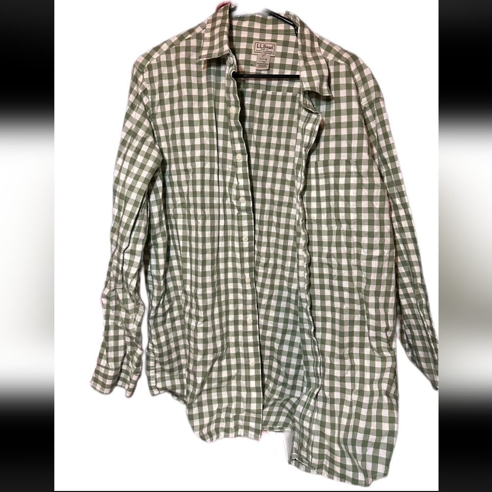 LL Bean Men’s Size L-Tall Green Plaid Long Sleeve Shirt Button Up Vintage